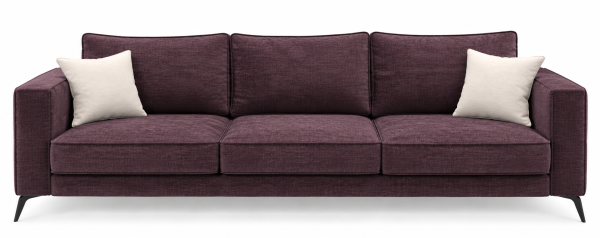 Sofa HAVANA - moderna trosed sofa u bordo štofu, sa udobnim jastucima i crnim nogicama, SEZAM nameštaj po meri